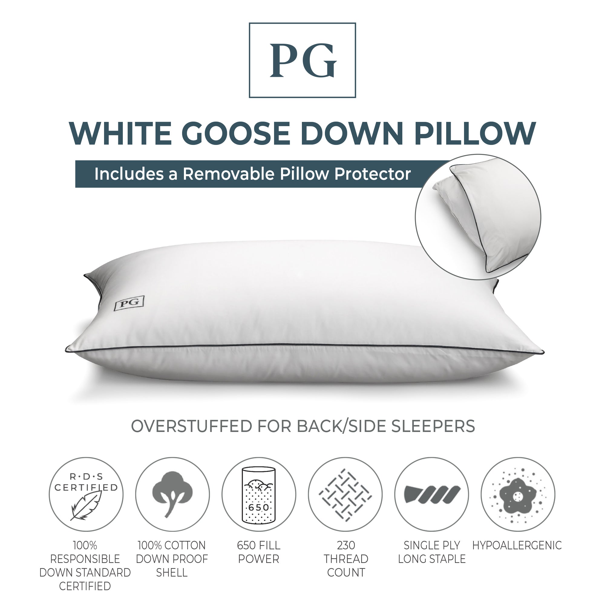 RDS Certified White Down Pillow | Pillow Guy