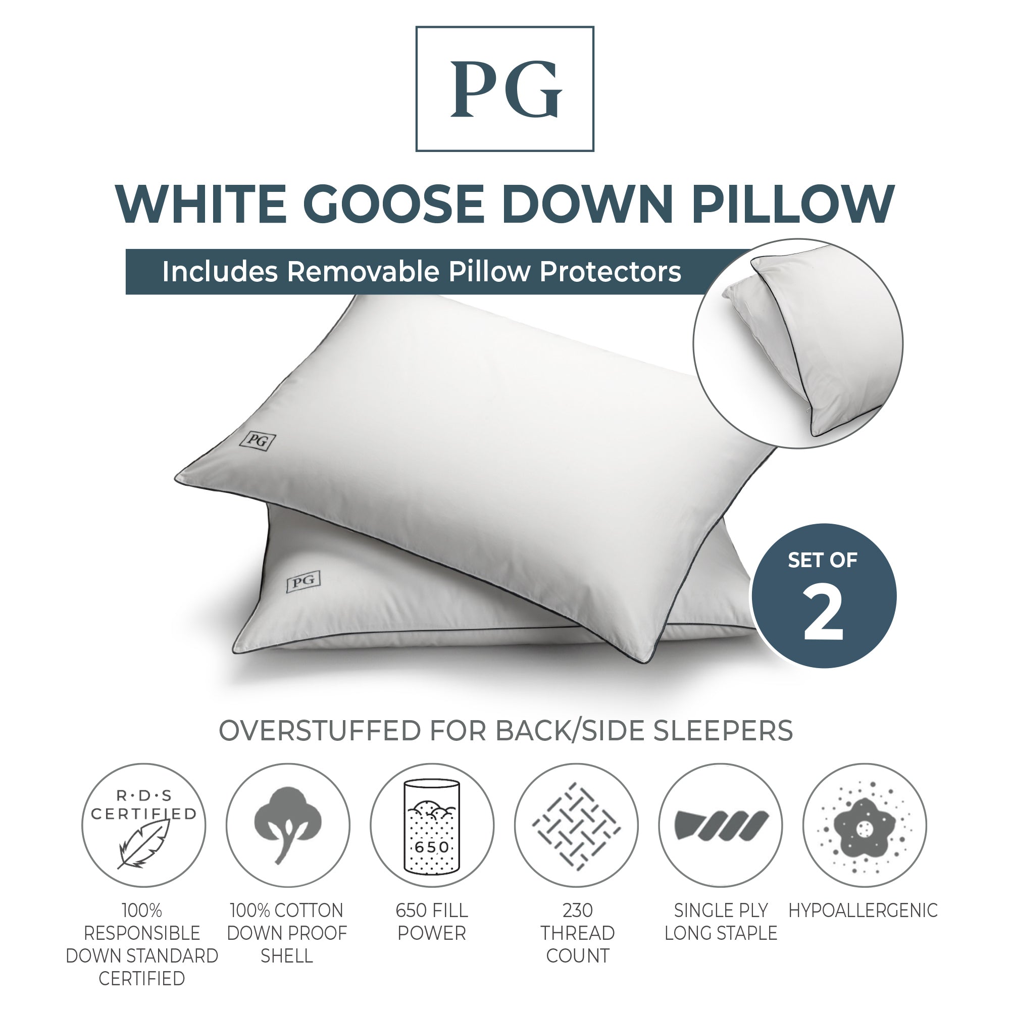 RDS Certified White Down Pillow | Pillow Guy