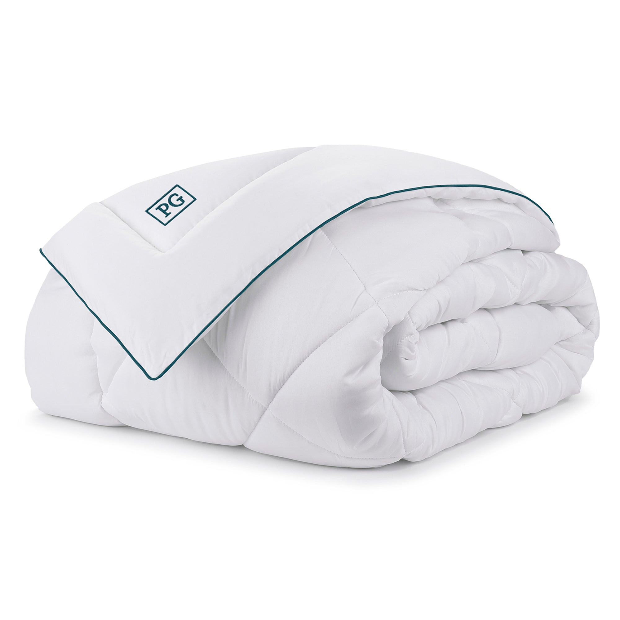 Pillow Guy Signature Down Alternative Mattress Pad with 400 thread count cotton sateen shell and signature PG Blue satin welt cord