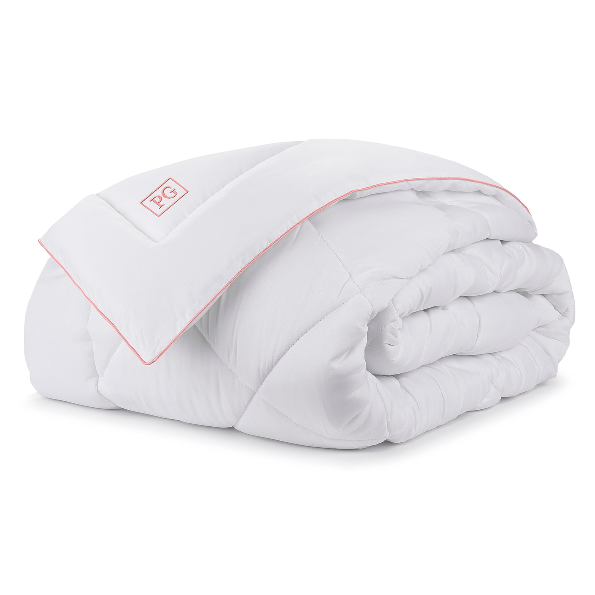 Pillow Gal Signature Down Alternative Mattress Pad with 400 thread count cotton sateen shell and signature PG Pink satin welt cord